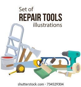 Set of building repair tools, cartoon illustration of repair tools. Vector