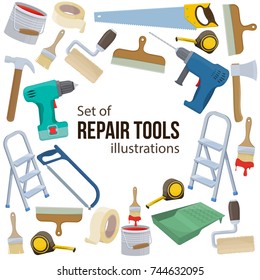 Set of building repair tools, cartoon illustration of repair tools. Vector