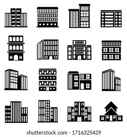 set of Building symbol vector. hotel, apartment, skyscraper, school, house modern icon illustration design, building icon in white background 