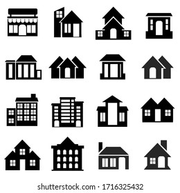 set of Building symbol vector. hotel, apartment, skyscraper, school, house modern icon illustration design, building icon in white background 