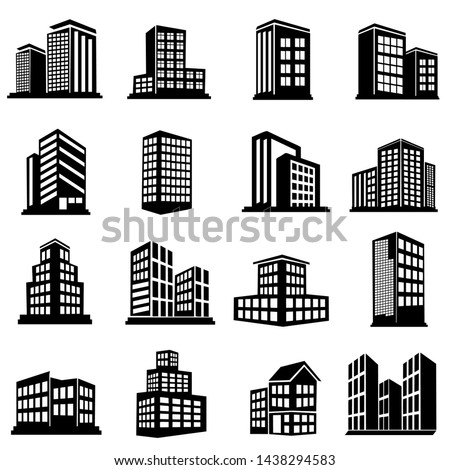 set of Building symbol vector. hotel, apartment, skyscraper, school, house modern icon illustration design