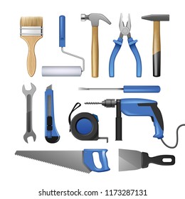 Set of building tools isolated on white background