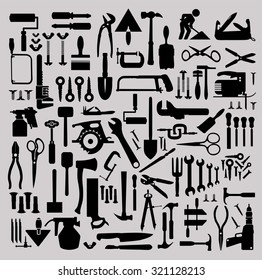 Set of building tools for repair carpentry and plumbing construction, home renovation, car mending, reconditioning and development of a country house