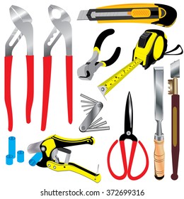 Set of building tools repair isolated on white background.