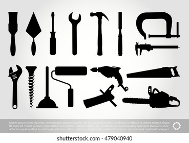 Set of building tools silhouette,tools for repair and construction.vector