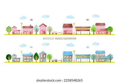 Set of buildings in cartoon style. Vector illustration isolated on white background.