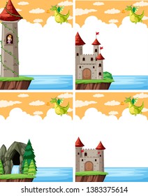 Set of buildings and cave backgrounds