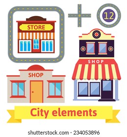 Set of buildings for the city in a flat style