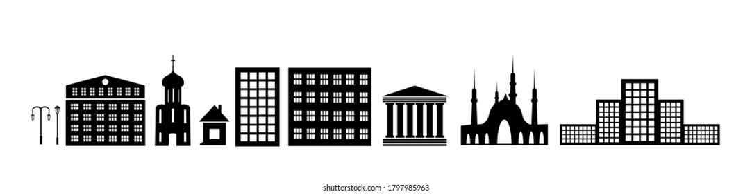 Un conjunto de edificios. Ciudad. Ilustración del vector
