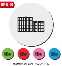Set of buildings flat round colorful vector icon.