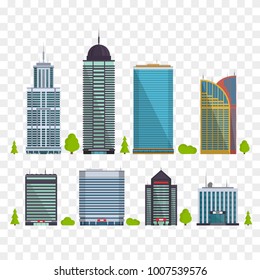Set of buildings in flat style. City houses. Vector illustration