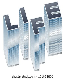 Set of buildings in form of alphabet