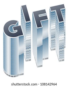 Set of buildings in form of alphabet