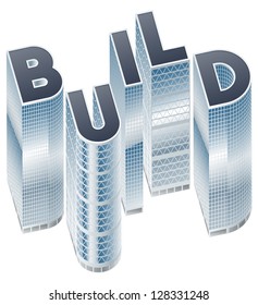 Set of buildings in form of alphabet