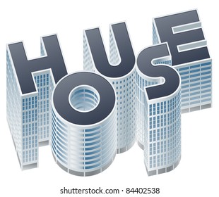 Set of buildings in form of alphabet