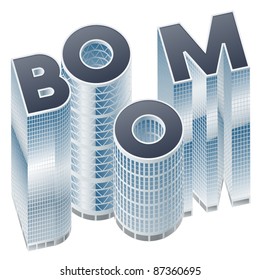 Set of buildings in form of alphabet