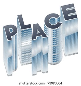 Set of buildings in form of alphabet