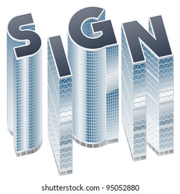 Set of buildings in form of alphabet