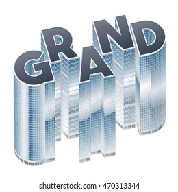 Set of buildings in form of alphabet. Grand