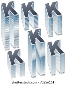 Set of buildings in form of alphabet. Letter k