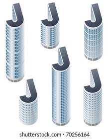 Set of buildings in form of alphabet. Letter j