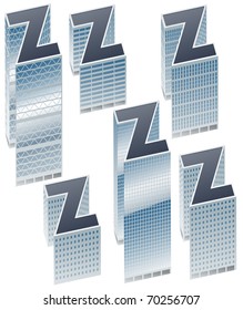 Set of buildings in form of alphabet. Letter z