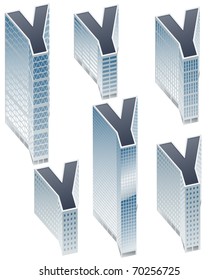Set of buildings in form of alphabet. Letter y