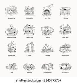 Set of Buildings Hand Drawn Illustrations 

