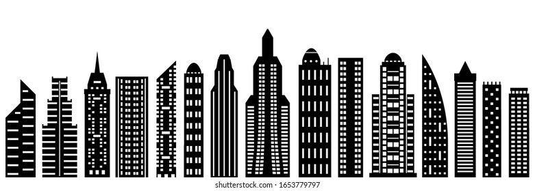 Set buildings icons, city skyscraper, real estate, town house, urban architecture icons - stock vector