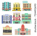 Set of buildings on Miami beach. Flat style concept objects