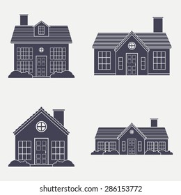 Set of buildings on a white background. Vector illustration