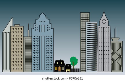 Set of buildings silhouette, vector illustration