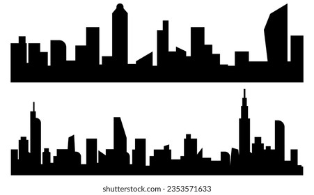 Set of buildings silhouettes set on white background, vector illustration.