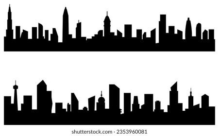 Set of buildings silhouettes set on white background, vector illustration.