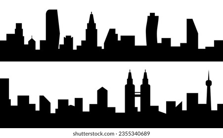 Set of buildings silhouettes set on white background, vector illustration.
