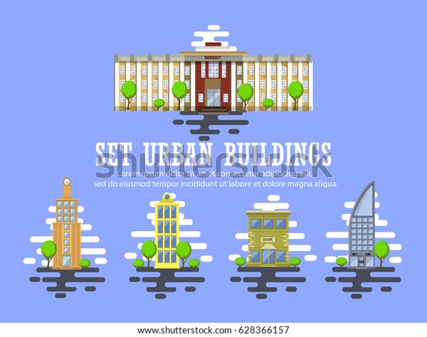 Set of\
buildings\
 Vector flat\
illustration.