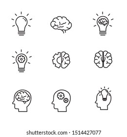 Set of bulb and brain vector illustration with line design suitable for idea or creativity icon.
