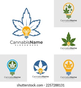 Conjunto de logotipo Bulb Cannabis con plantilla de tarjeta de visita. Conceptos de diseño del logotipo de cannabis creativo