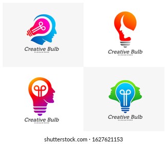 Set of Bulb Creative with head people logo concepts, abstract colorful icons, elements and symbols, template - Vector