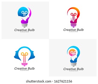 Set of Bulb Creative with head people logo concepts, abstract colorful icons, elements and symbols, template - Vector