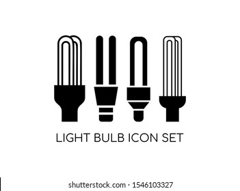 Set of Bulb Electricity Monochrome Icon Set. Consist of Four Energy Saver Black Icon Image. Vector Illustration.
