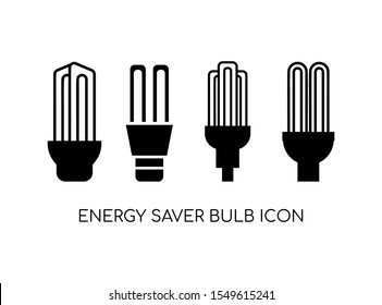 Set of Bulb Electricity Monochrome Icon Set. Consist of Four Energy Saver Black Icon Image. Vector Illustration.