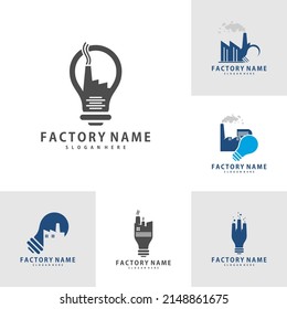 Set of Bulb Factory logo design vector, Creative Factory logo design Template Illustration