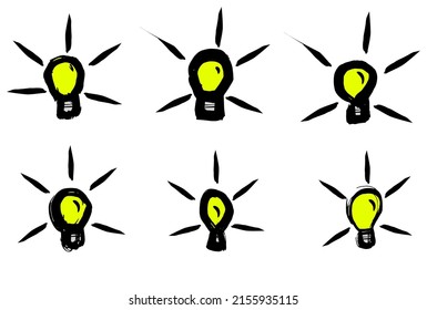 Set of Bulb icon. Colored outline sketch drawing. Vector simple flat graphic hand drawn illustration.