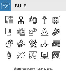 Set of bulb icons. Such as Idea, Layout, Creative, Spotlight, Street light, Design, Knowledge, Strategy, Innovation, Creativity, Brainstorm, Rubber land, Lightbulb , bulb icons