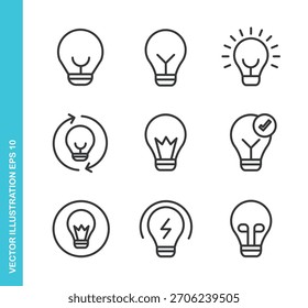 Set of Bulb Icons. Thin Line Symbol Elements Collection.