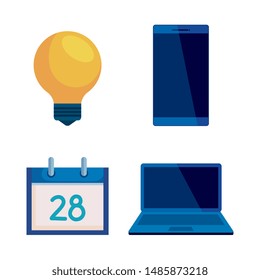 set of bulb idea with amartphone technology and calendar