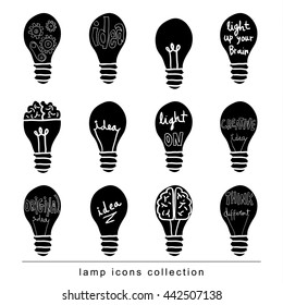 Set bulb  idea icon, vector illustration black