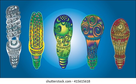 Set bulb idea icon,colourful, vector illustration, hand drawing