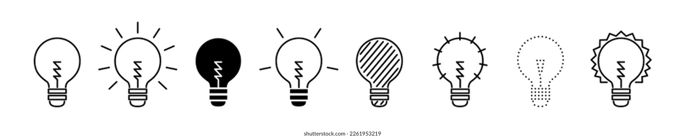 Set of Bulb Lamp line shapes, thin line design vector illustration